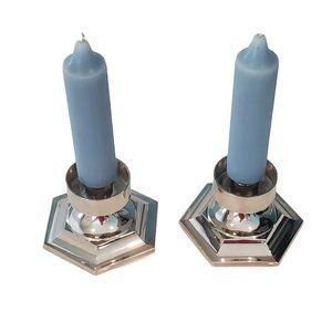 Vintage Silver Hexagonal Chrome Candle Holders (candles NOT included)